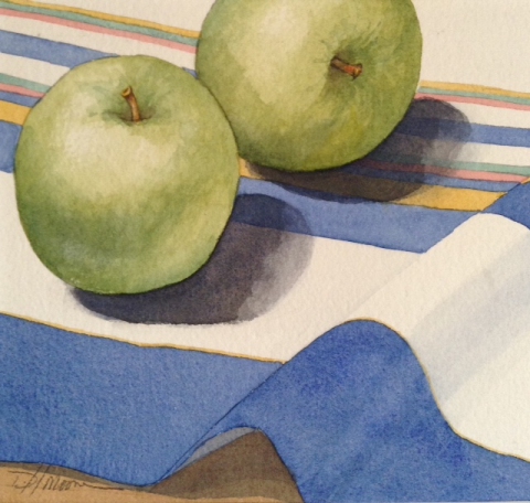 apples and linen tablecloth